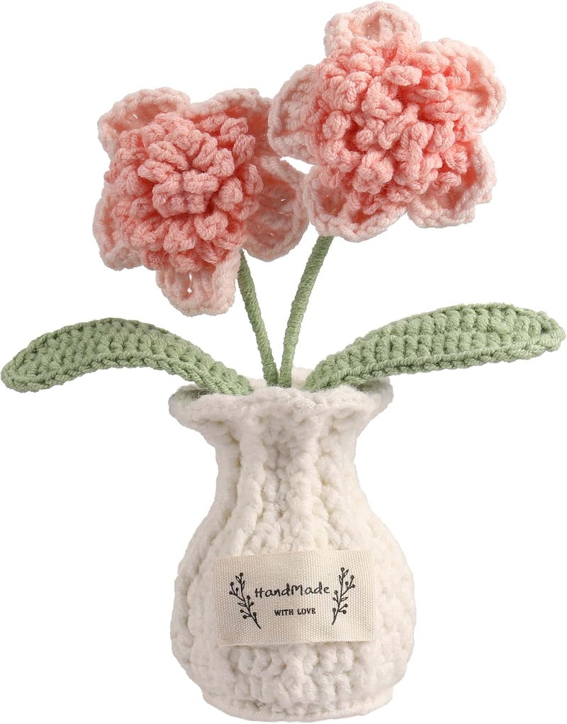 YOOJEE Christmas Crochet Flower Pot Pink Thank You Crochet Gifts for Women Coworker Handmade Knitted Pink Potted Plant for Mom Teacher Birthday Wedding Home Cute Desk Decor for Women Office - Image 1